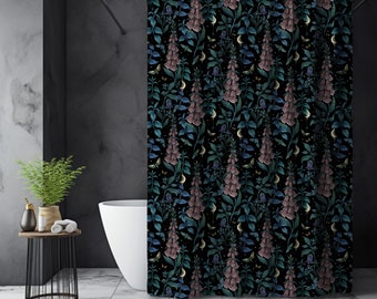 WITCH GARDEN Cortinas de ducha de tela, Plantas venenosas Cortinas de baño de luna y polilla, Cortinas de baño místicas, Decoración de baño Cottagecore oscura