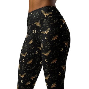 Death Head Moths Night Leggings, Moth & Moon Leggings, Mystical Moth Leggings, Witchy Clothing, Gothic Leggings, Halloween Leggings
