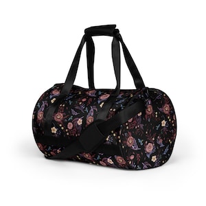 CAMELLIA BLOOM Gym Bag, Floral Waterproof Small Duffle Bag, Mystical Weekender Bag, Fall inspired Overnight Bag, Cottagecore Duffel Bag