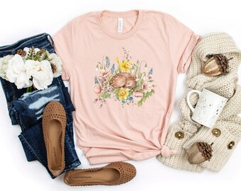 FLORAL DEER Shirt,  Deer T-shirt, Cottagecore T-shirt, Animal lover gift, Summer Garden shirt, Nature Lover gift, Gift for Mother