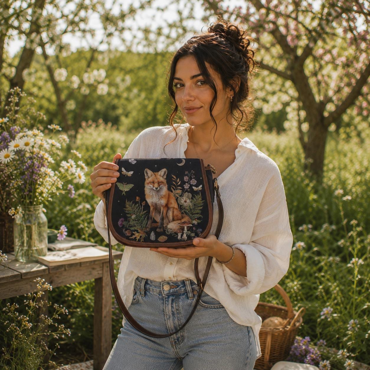 FOREST FOX Crossbody Saddle Bag, Mystical Fox & Moth Bag, Forest