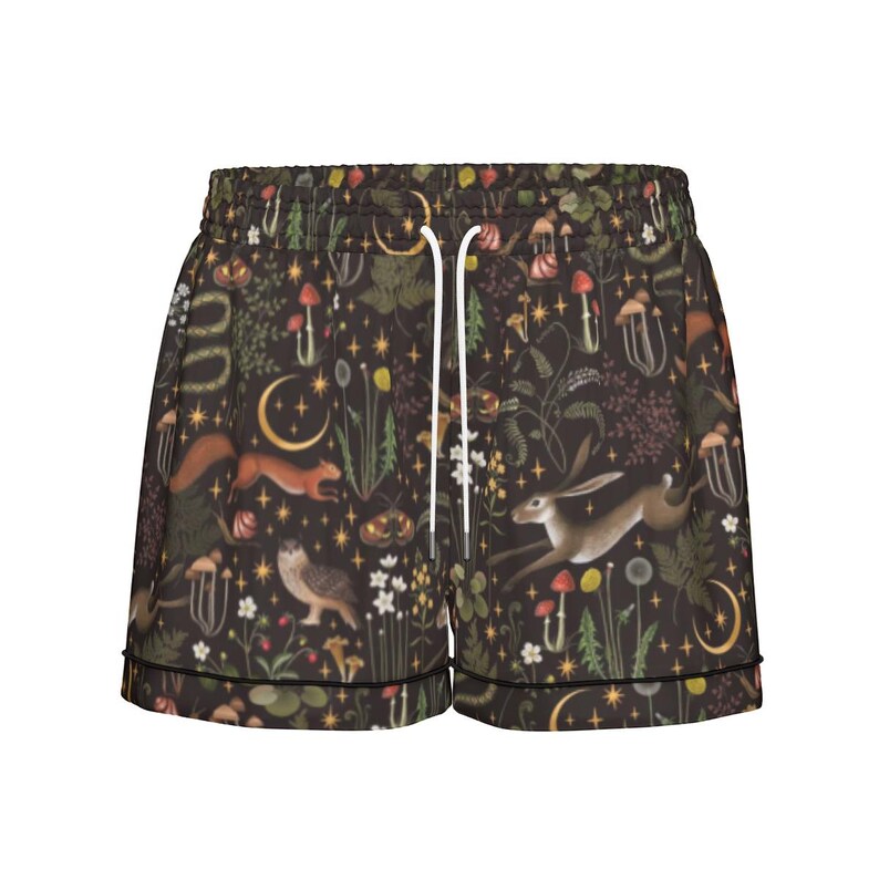 FAIRY FOREST Women’s 2 piece pajama set with Animals Owl Moon Moth Mushrooms & Wildflowers, Mystical Woodland Nightwear, Fall themed pj imagen 6