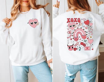 VALENTINES DAY SWEATSHIRT Back & Front Design, Groovy Retro Valentine&#39;s Day Shirt, Cute Cupid Shirt, Love Sweater, Hearts Shirt Gift for her