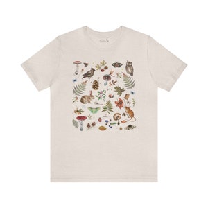 Woodland Wonders: NATURE T-shirt featuring Owl Bird Rabbit Frog Butterflies Mushrooms & Fern, Cottagecore Botanical Shirt, Forest shirt imagen 10