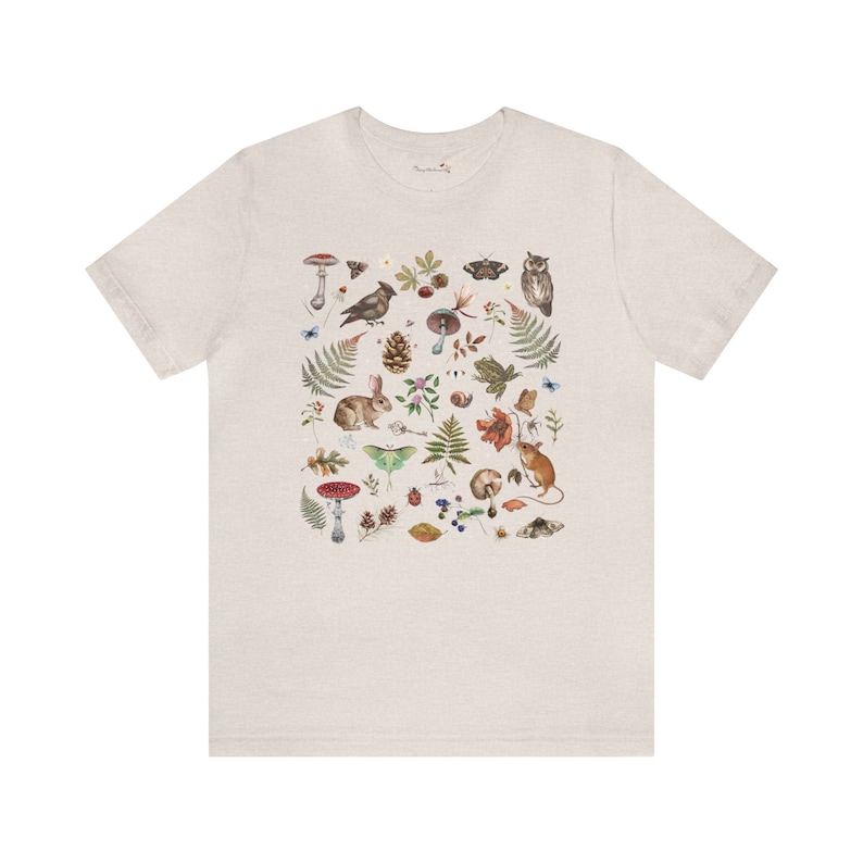Woodland Wonders: NATURE T-shirt featuring Owl Bird Rabbit Frog Butterflies Mushrooms & Fern, Cottagecore Botanical Shirt, Forest shirt imagen 10