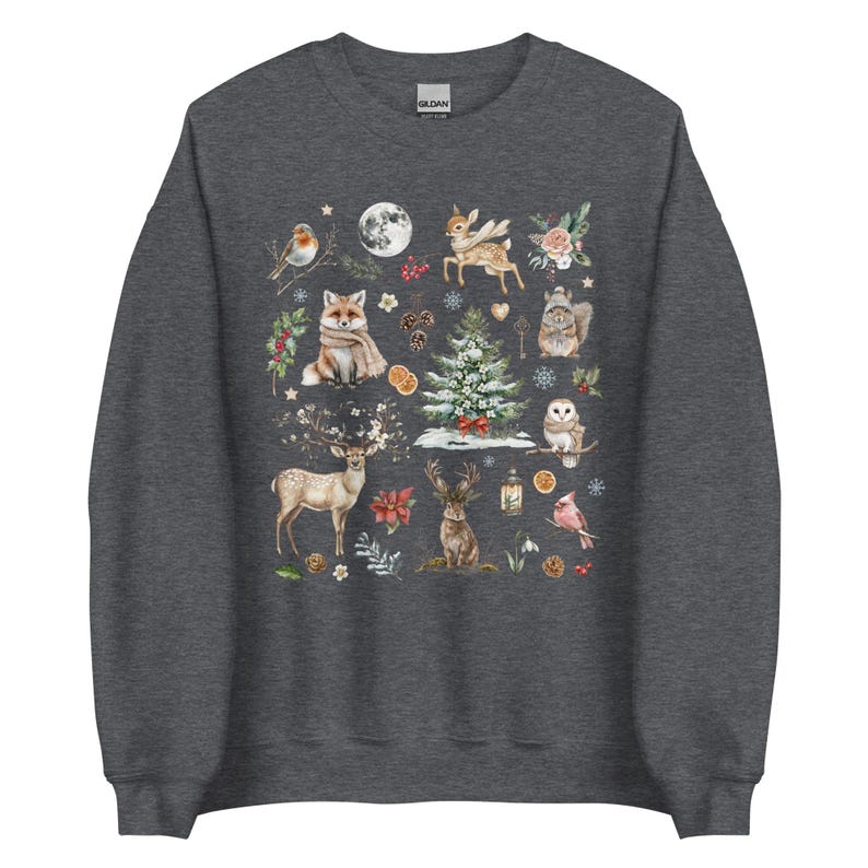 WINTER WONDERLAND ANIMALS Sweatshirt, Christmas Sweater, Winter Holidays Sweatshirt, Cute Forest Animals Pullover, Cottagecore Sweater