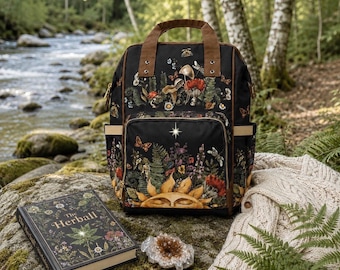 Heksenbos luiertas rugzak, paddenstoelen cottagecore tas, feeën grunge rugzak, goblincore rugzak, reis picknicktas, cadeau voor natuurliefhebbers