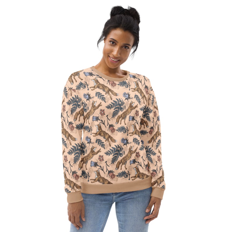 COTTAGECORE Sweatshirt with Fox Flowers & Fern Design, Autumn Forest Sweater, Floral Fox Sweatshirt, Animal Lover Gift