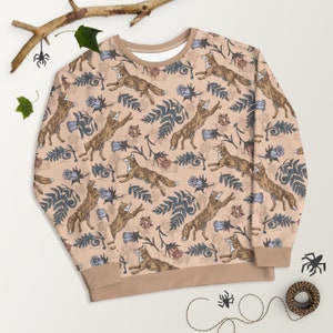 COTTAGECORE Sweatshirt with Fox Flowers & Fern Design, Autumn Forest Sweater, Floral Fox Sweatshirt, Animal Lover Gift