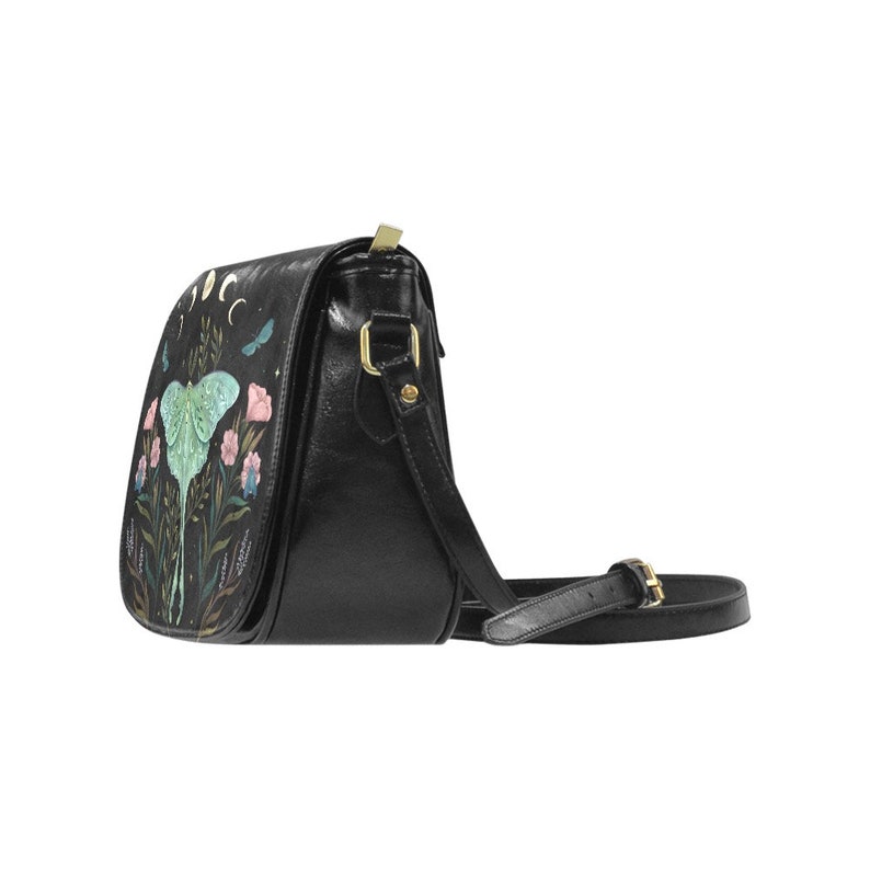 LUNA MOTH Crossbody Saddle Bag, Celestial Butterfly Shoulder Bag, Vegan Leather Bag, Cottagecore Crossbody Purse, Mystical Moth Clutch Bild 5