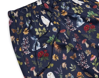 WOODLAND WIZARD Satin Pajama Pants, Magical Forest Loungewear, Dark Floral Silky Nightwear bottom, Owls pants