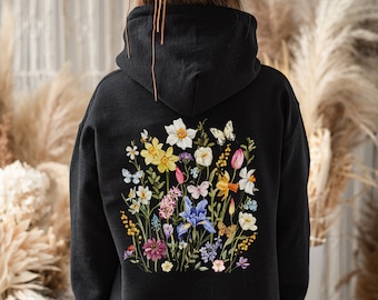 COTTAGECORE FLORAL Hooded Sweatshirt With Back Design