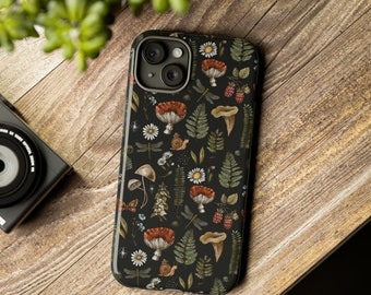 MUSHROOMS SNAIL & FERN Goblincore Tough Cell Phone Case, Mystical Woodland Smartphone Case, Witchy phone case,- iPhone, Google, Samsung