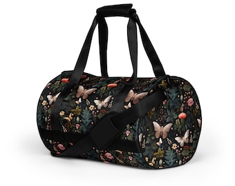 NIGHT GARDEN Gym Bag, Witchy Duffle Bag, Whimsigoth Overnigh Bag, Dark Cottagecore Gym Bag, Mystical Moth Weekender Bag, Yoga Bag