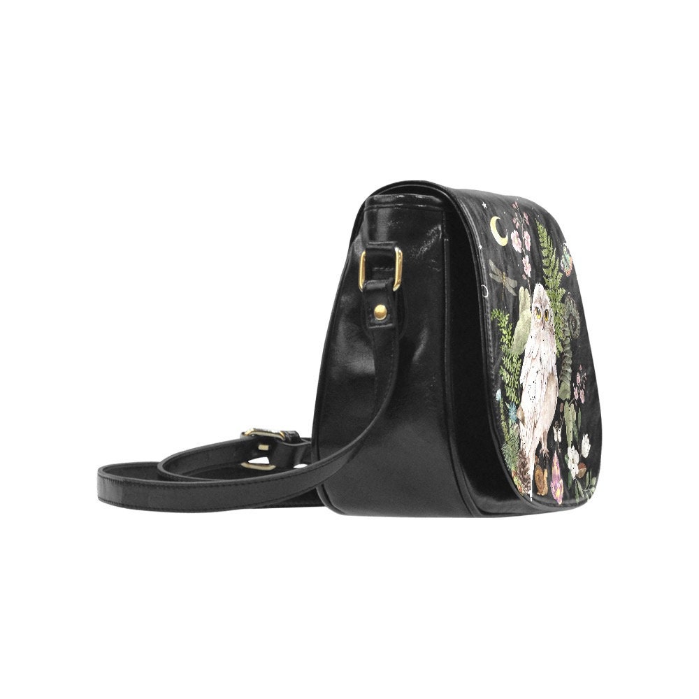 SNOWY OWL Crossbody Saddle Bag, Mystycal Owl Black Vegan