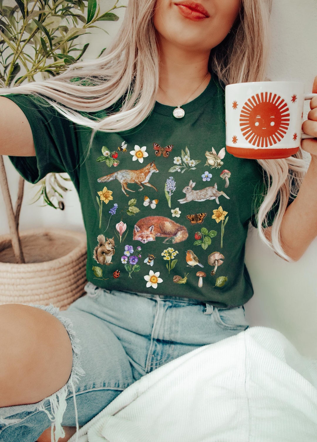 SPRING ANMALS T-shirt, COTTAGECORE Shirt With Fox Rabbit Squirrel ...