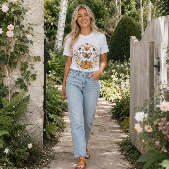 Cottagecore Aesthetic Moth Boho Butterflies Floral Bees Cozy Fall T-shirt for Nature Lovers and Plant Ladies Gift, Autumn Fairy Garden Shirt