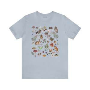 Woodland Wonders: NATURE T-shirt featuring Owl Bird Rabbit Frog Butterflies Mushrooms & Fern, Cottagecore Botanical Shirt, Forest shirt imagen 8