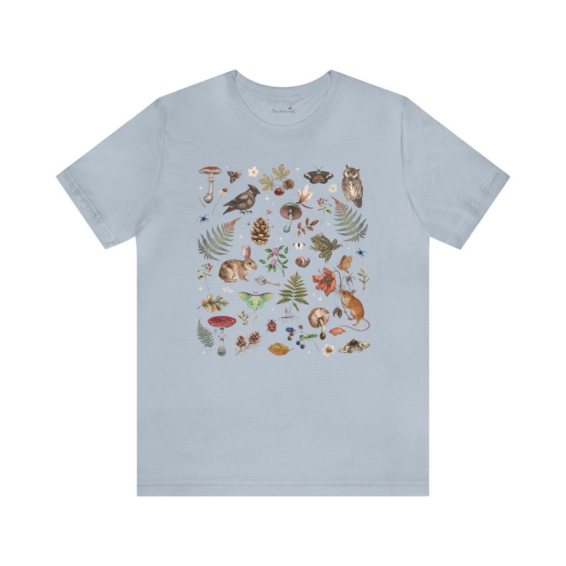 Woodland Wonders: NATURE T-shirt featuring Owl Bird Rabbit Frog Butterflies Mushrooms & Fern, Cottagecore Botanical Shirt, Forest shirt imagen 8