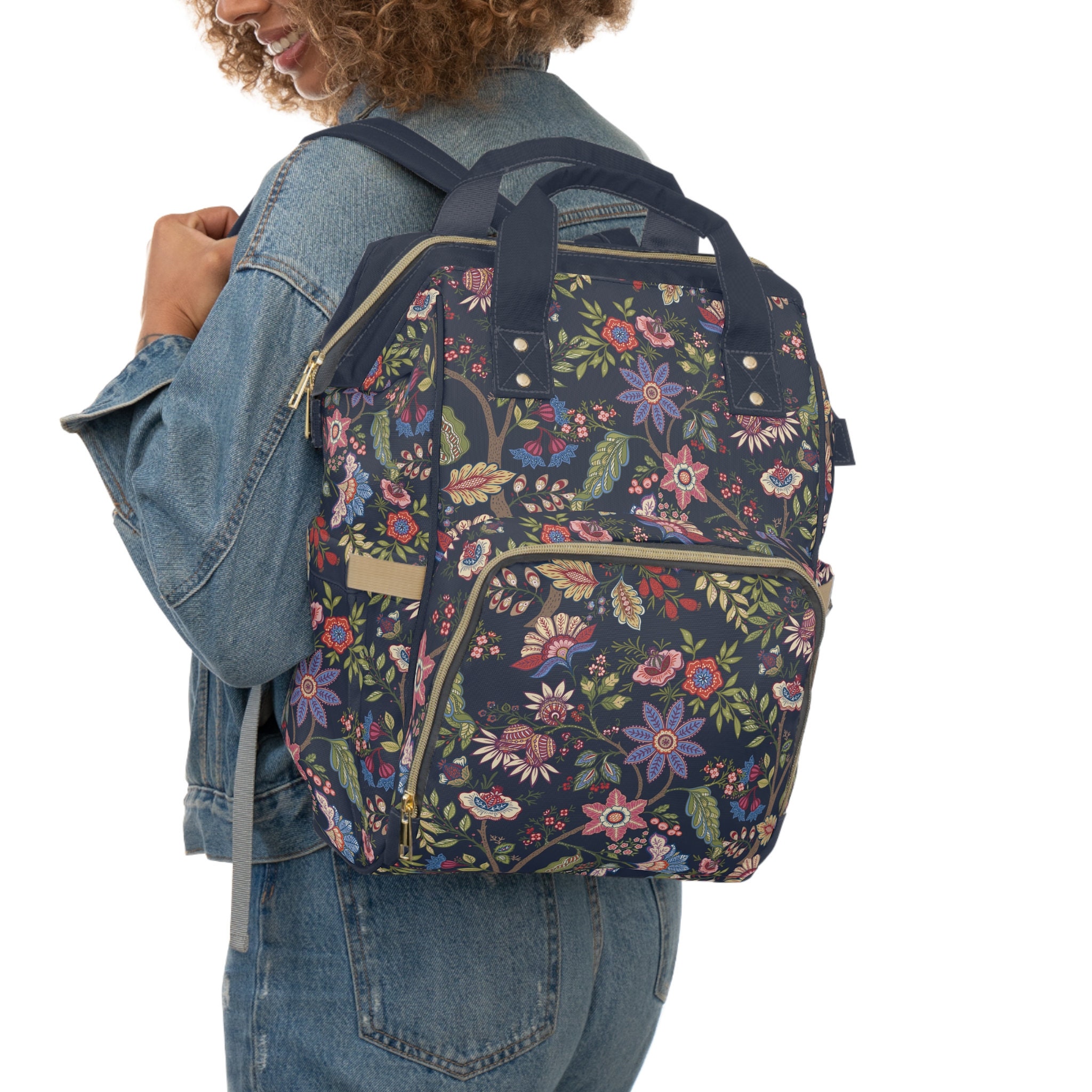 FLORAL DREAMS Multifunctional Backpack, Whimsical Floral Diaper ...