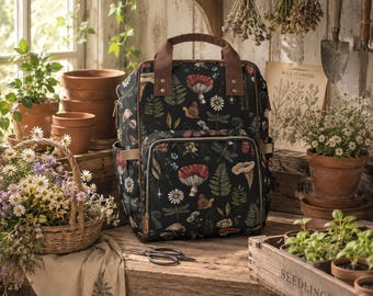 PADDESTOELEN SNAIL & FERN Woodland luierrugzak, Toadstools Goblincore-rugzak, Witchy Vibes, Fairy Grunge-luiertas, botanische rugzak