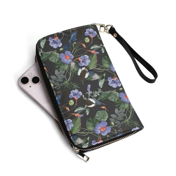 MAGPIE & BINDWEED Flowers Vegan Leather Wallet, Floral Magpies PU Leather Wallet, Boho Witchy Purse, Dark Cottagecore Wallet, Gift for Mom
