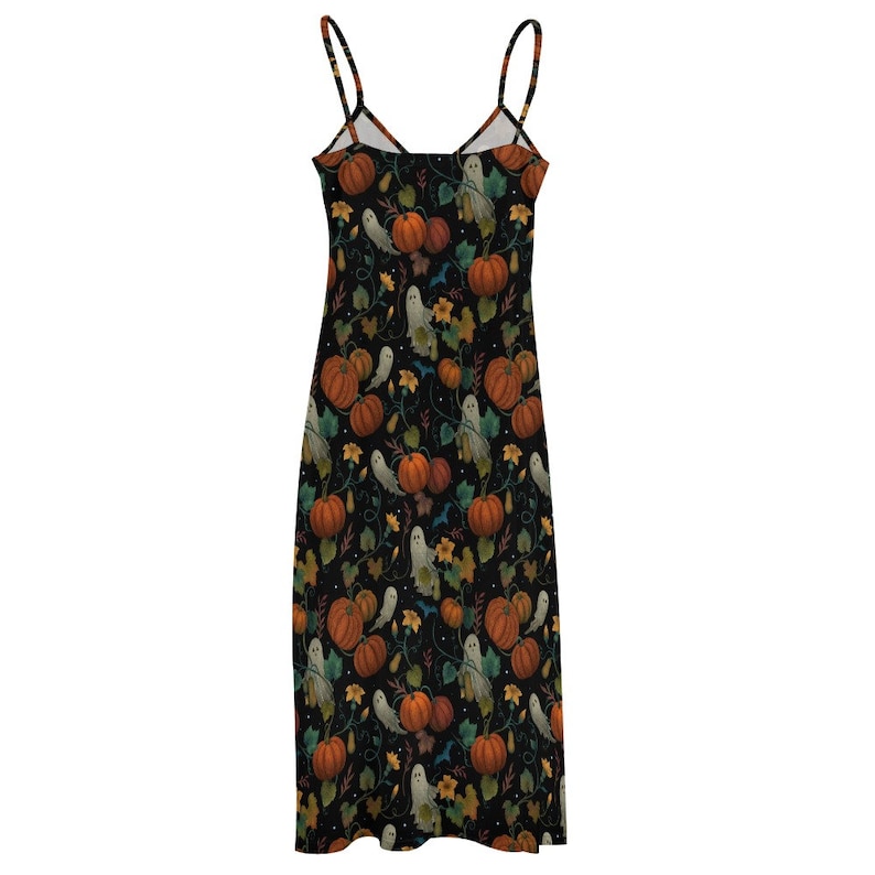 PUMPKIN GHOST Spaghetti Straps Maxi Dress, Boho Witchy Sling Dress, Fall inspired Ankle Length Sundress, Pumpkin Patch Halloween Dress image 5
