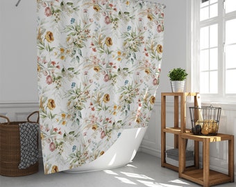 Cottagecore bloemen douchegordijnen, boho bloemen badkamergordijnen, botanische badgordijnen, botanische douchegordijnen, cadeau natuurliefhebber