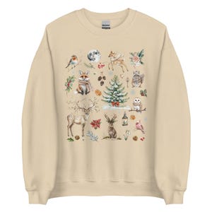 WINTER WONDERLAND ANIMALS Sweatshirt, Christmas Sweater, Winter Holidays Sweatshirt, Cute Forest Animals Pullover, Cottagecore Sweater