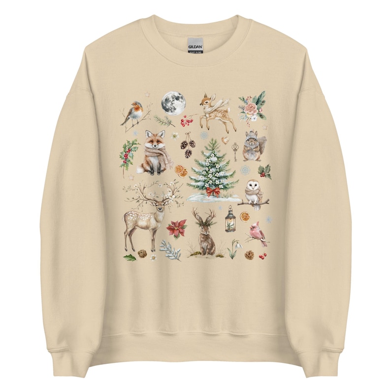 WINTER WONDERLAND ANIMALS Sweatshirt, Christmas Sweater, Winter Holidays Sweatshirt, Cute Forest Animals Pullover, Cottagecore Sweater