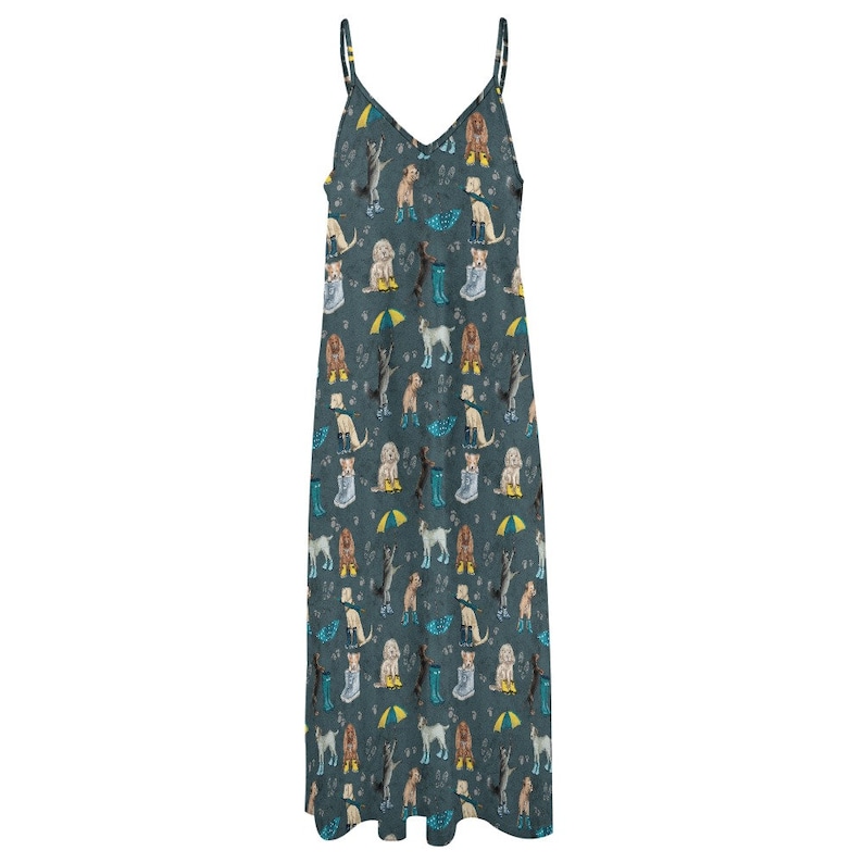 CUTE DOGS Sling Dress, Rain Puppies Ankle Length Sling Dress, Garden Party Style Maxi Dress, Cottagecore Sundress, Dog Mama Gift, Fall Dress Bild 4
