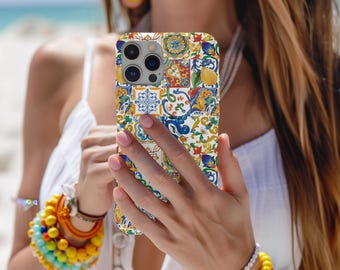 Capa resistente para celular MAJOLICA, capa colorida com mosaico italiano, capa com azulejos mediterrâneos, capa com azulejos espanhóis, capa Azulejo