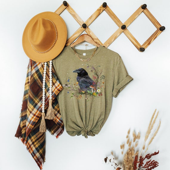 RAVEN T-shirt, Black Crow Shirt, Dark Cottagecore Tee, Witchy