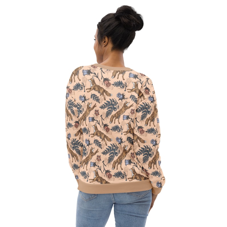 COTTAGECORE Sweatshirt with Fox Flowers & Fern Design, Autumn Forest Sweater, Floral Fox Sweatshirt, Animal Lover Gift