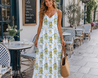 MEDITERRANEAN SUMMER Sling Dress, Italian Tiles & Citrus Ankle