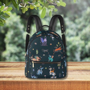 FANTASY DRAGONS Small Backpack, Mythical Creatures Backpack, Fairycore Vegan Leather Backpack, Book Lover Bag, Fantasy Reader Gift