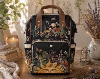 Mochila cambiador Bosque Brujo, Bolso Cottagecore de Setas, Mochila Grunge de Hadas, Mochila Goblincore, Bolsa de Picnic de Viaje Regalo para Amantes de la Naturaleza