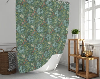 GOLDEN LILY av William MORRIS Tygduschdraperier, Cottagecore-duschdraperier, Gröna badrumsdraperier, Boho badkarsdraperier