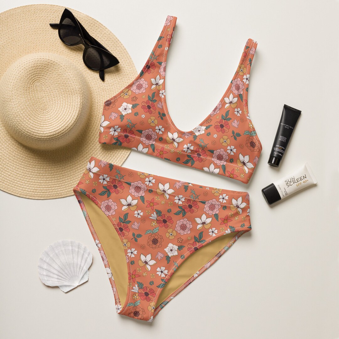 Women's V-Neck Retro Hippie VANPRINT Swimsuit And Briefs