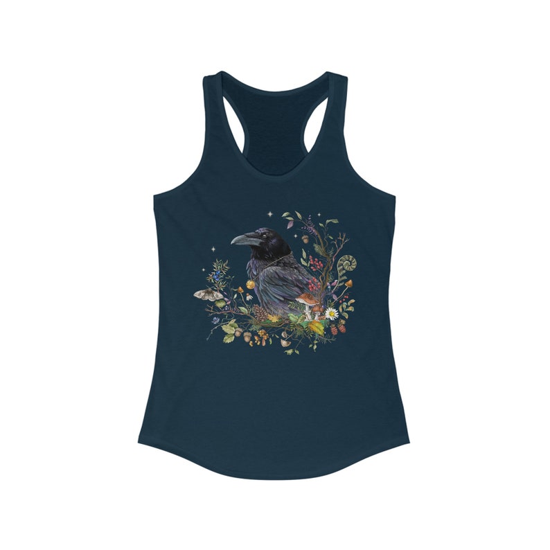 RAVEN Tank Top, Boho Witchy Racerback Tank Top, schwarze Krähe Tank Top, Forestcore Shirt, mystische Kleidung, magisches Wicca Halloween Tank Top Solid Midnight Navy