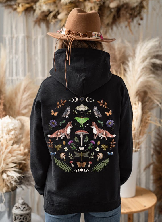 MYSTICAL WOODLAND Zip up Hoodie With Back Sleeves Print