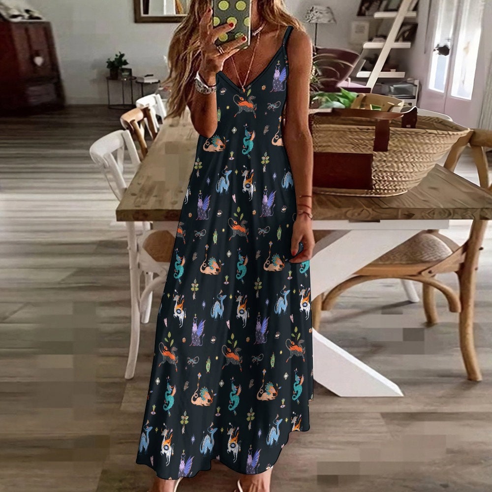 knee length dresses for ladies Green Dragon Floral/Abstract Boho Maxi Dress Size SM – Pearl's Corner main image 1