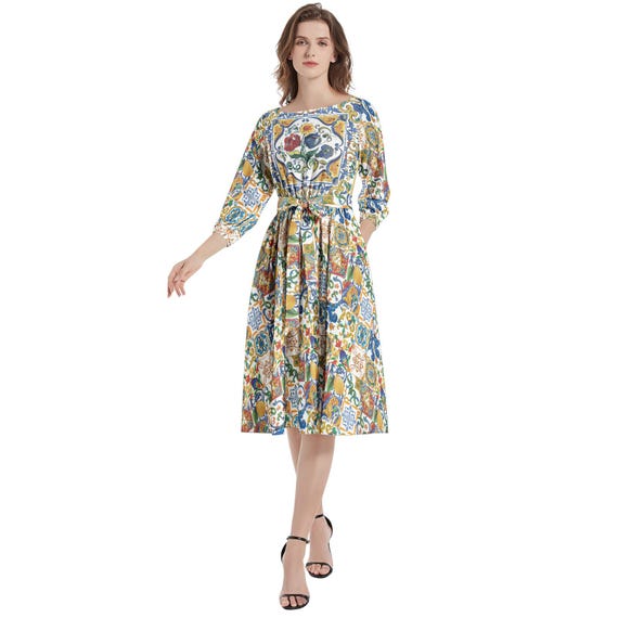 sicily midi dress Blue Ditsy Floral Sicily Midi Dress