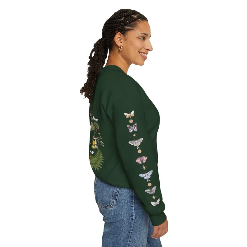 MYSTICAL WOODLAND Sweatshirt with Owl design on the back Frog on the front and Butterflies on Sleeves, Cottagecore Sweater for Nature Lovers image 10