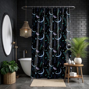 MAGICAL MOON &MOTH Cortinas de ducha de tela, Cortinas de baño místicas, Cortinas de baño oscuras, Cortinas de baño Fairycore, Cortinas de ducha brujas