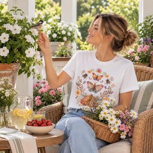 Cottagecore Aesthetic Moth Boho Butterflies Floral Bees Cozy Fall T-shirt for Nature Lovers and Plant Ladies Gift, Autumn Fairy Garden Shirt image 5