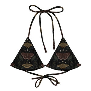 Magical Emperor Moth Recycled string bikini TOP, Mystical Moth Witchy Swimsuit Top, Witchcore Swimming Suit Top, Whimsigoth Bikini Top