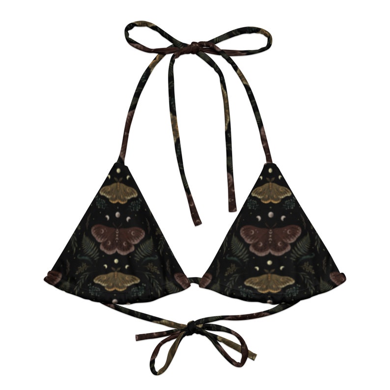 Magical Emperor Moth Recycled string bikini TOP, Mystical Moth Witchy Swimsuit Top, Witchcore Swimming Suit Top, Whimsigoth Bikini Top