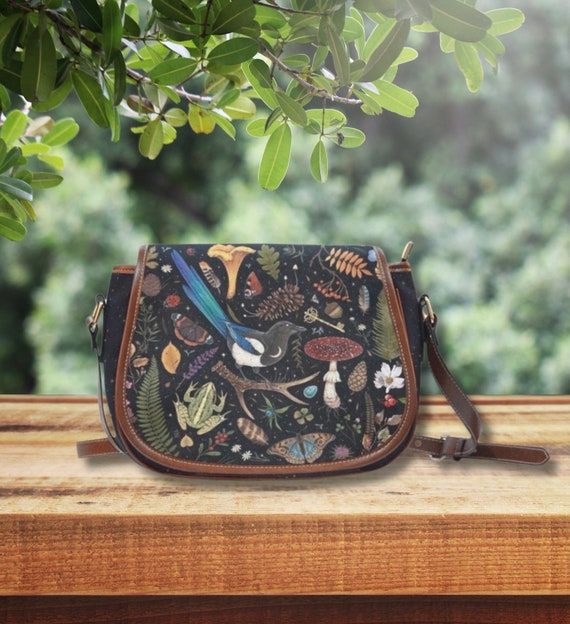 MAGPIE BIRD MYSTICAL Cottagecore Crossbody Saddle Bag Forest Bird Plants Small Shoulder Bag Nature Lover Gift Dark Woodland Crossbody Purse Etsy