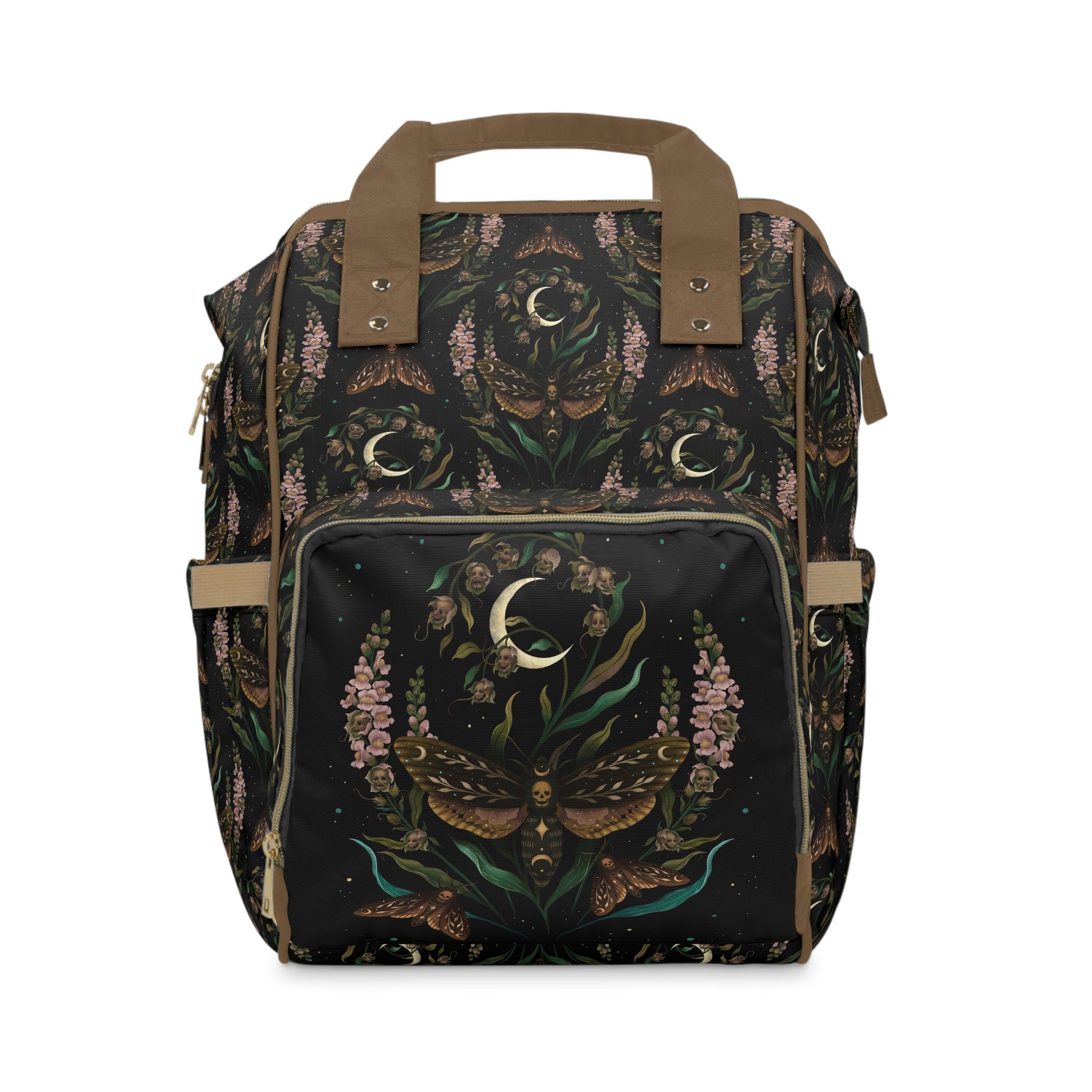 Brown Leather Backpack with Gold Butterfly Accent BUTTERFLY PRINT BACKPACK AND DOUBLE ZIPPER main image 2